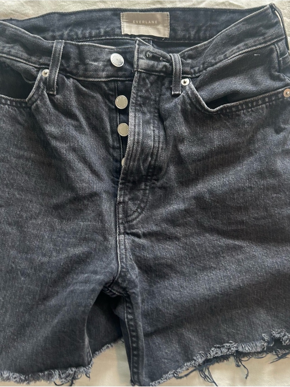 Everlane The Rigid Way High Jean Shorts Button Fly 5”inseam Black Size Small 27